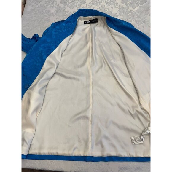 Zara Double Breasted Blue Leopard Jacquard Blazer Size Small Career Jacket - Picture 12 of 13